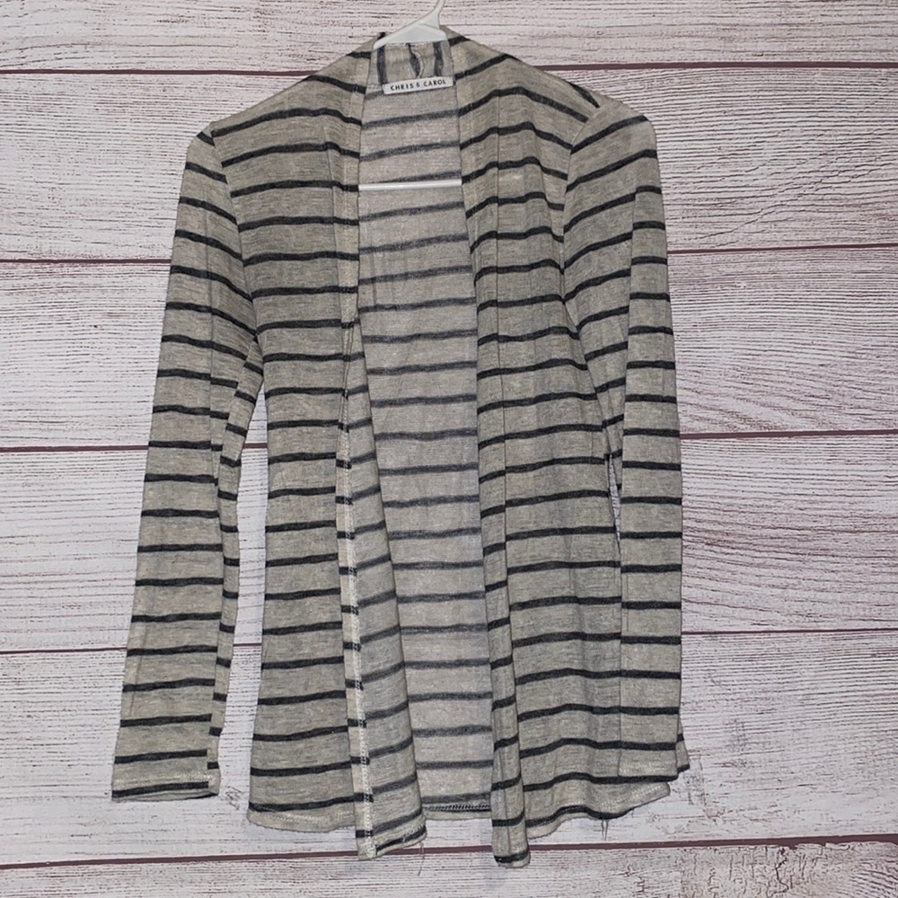 Chris & Carol gray and white stripe cardigan